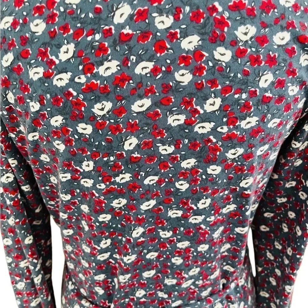BODEN gray floral shirt style jersey knit belted dress with button front sz 10L.